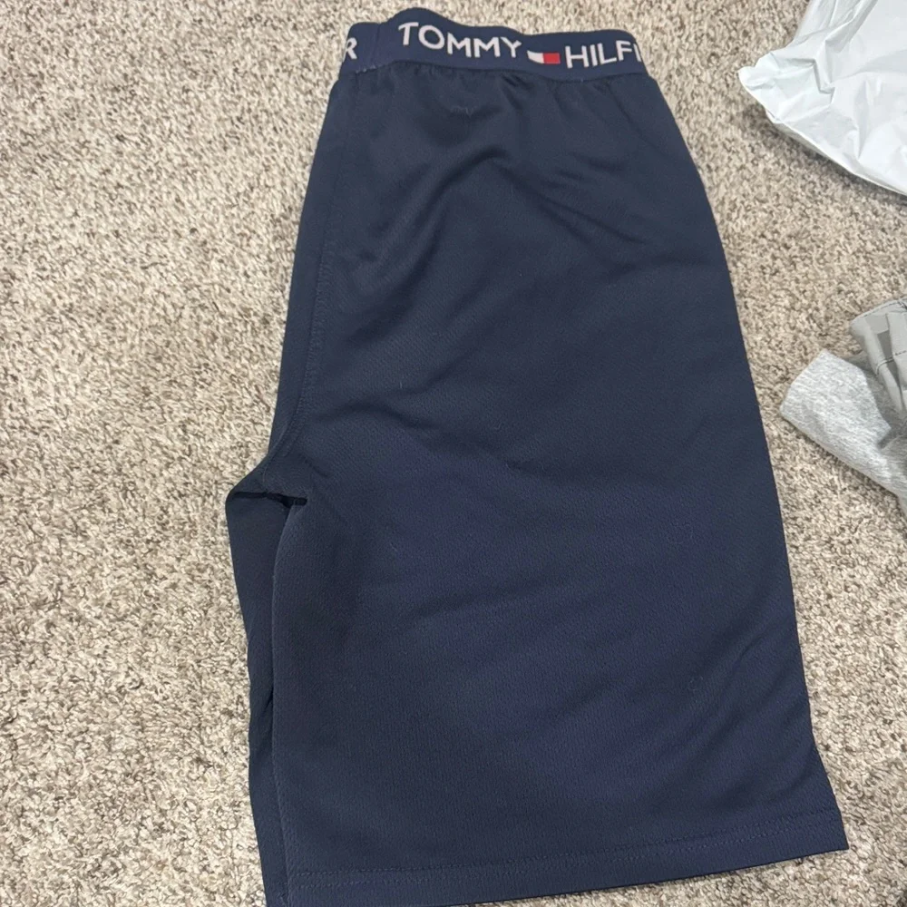 Tommy Hilfiger Men's Athletic Shorts in Navy with Red and White Stripes - Picture 5 of 9